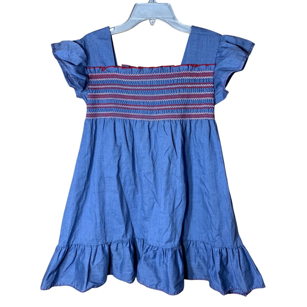 Vintage ILGWU Union Made Blue Smocked Chambray Prairie Dress Girls Size 10 USA